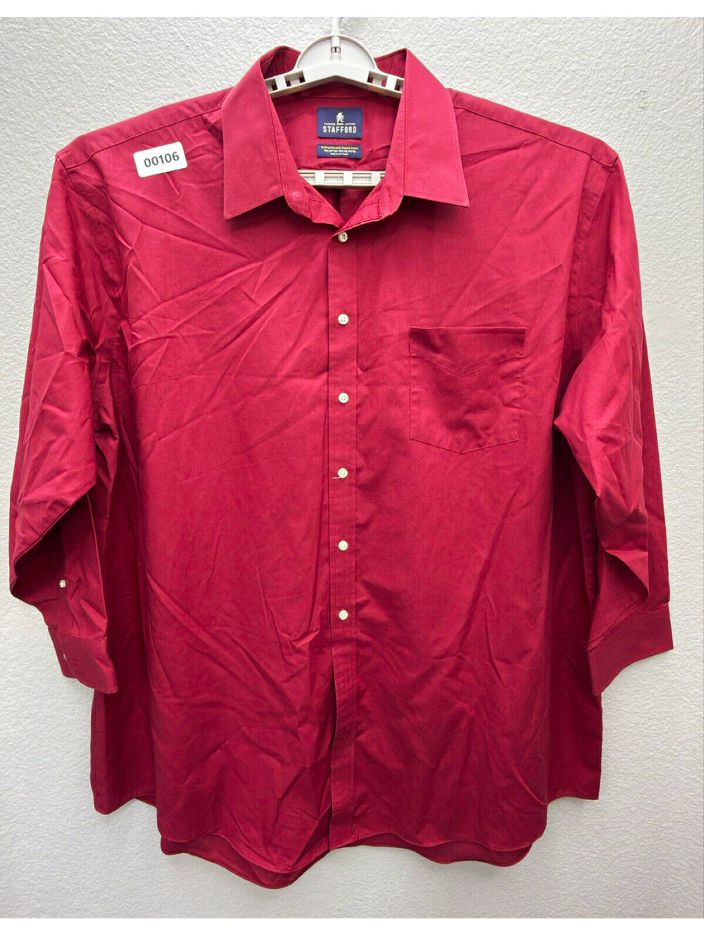 Stafford Performance Super Shirt Red Dress Shirt 19 34/35 Big & Tall